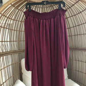 Off the shoulder mid length maternity dress